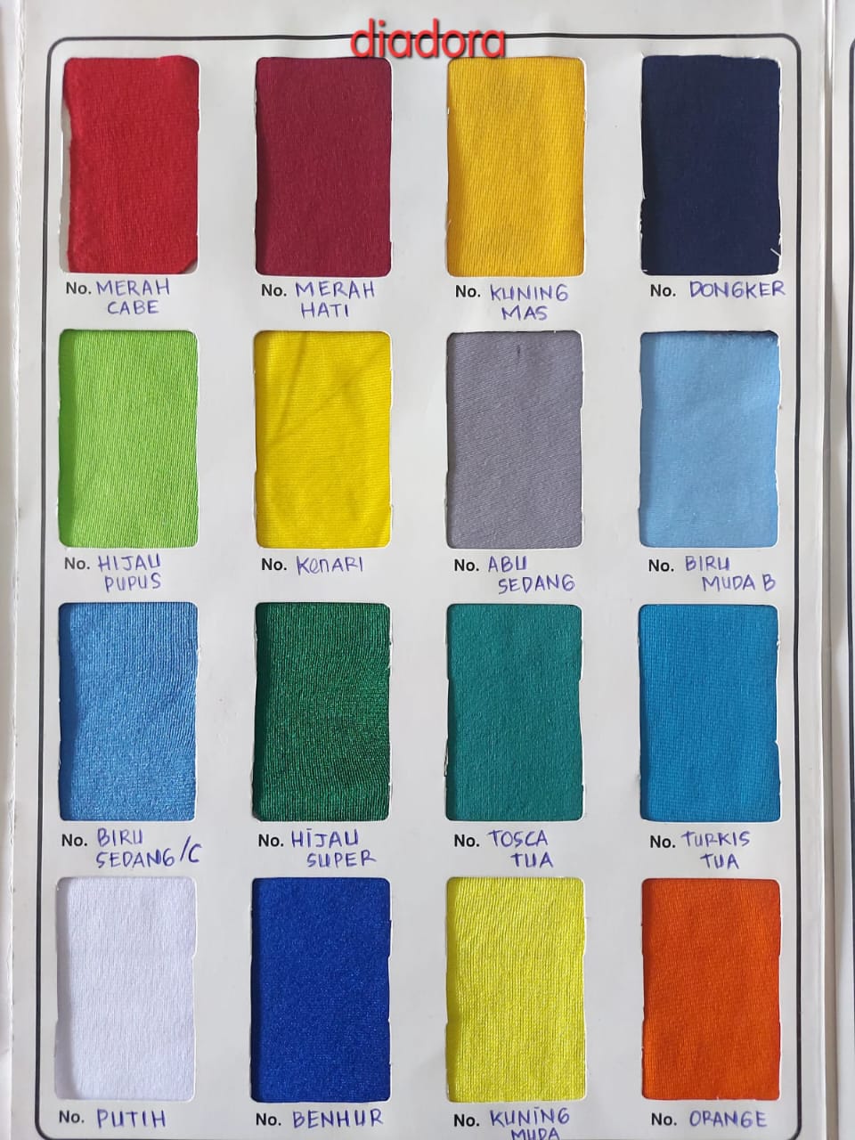 warna bahan diadora